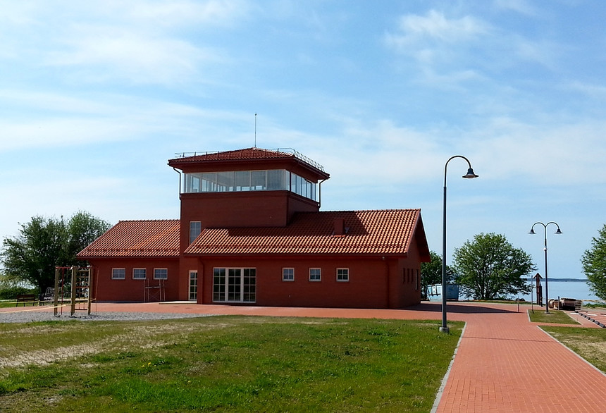 Ornithological observatory made of red natural Bornholm roof tiles
