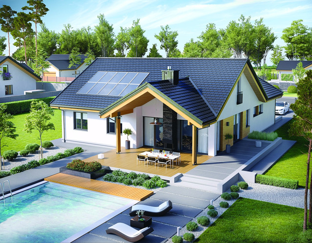 Single-family house Simon made with the Bergamo flat roof tile 