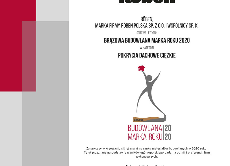 Röben - Brązowa Budowlana Marka Roku 2020! 
